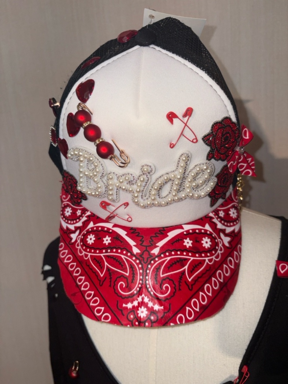 Bride Embellished Trucker Hat in Red and White